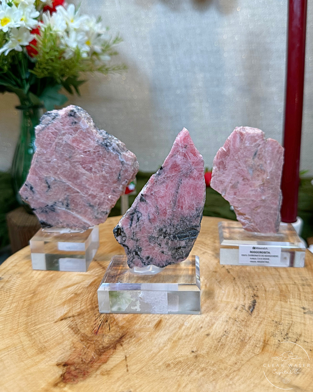 Rhodochrosite Slab on Acrylic Stand | Argentina