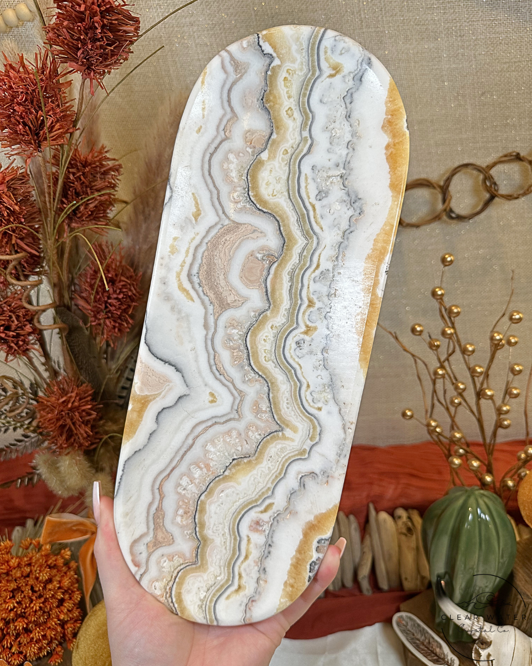 Large Orange/Zebra Calcite Tray- Mexico 2