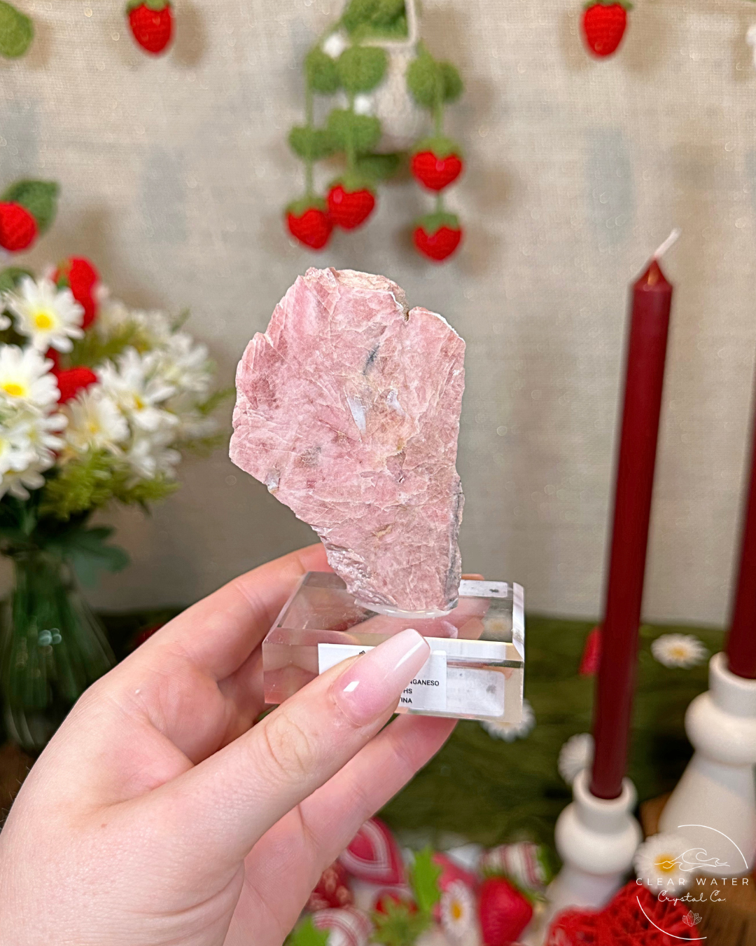 Rhodochrosite Slab on Acrylic Stand | Argentina