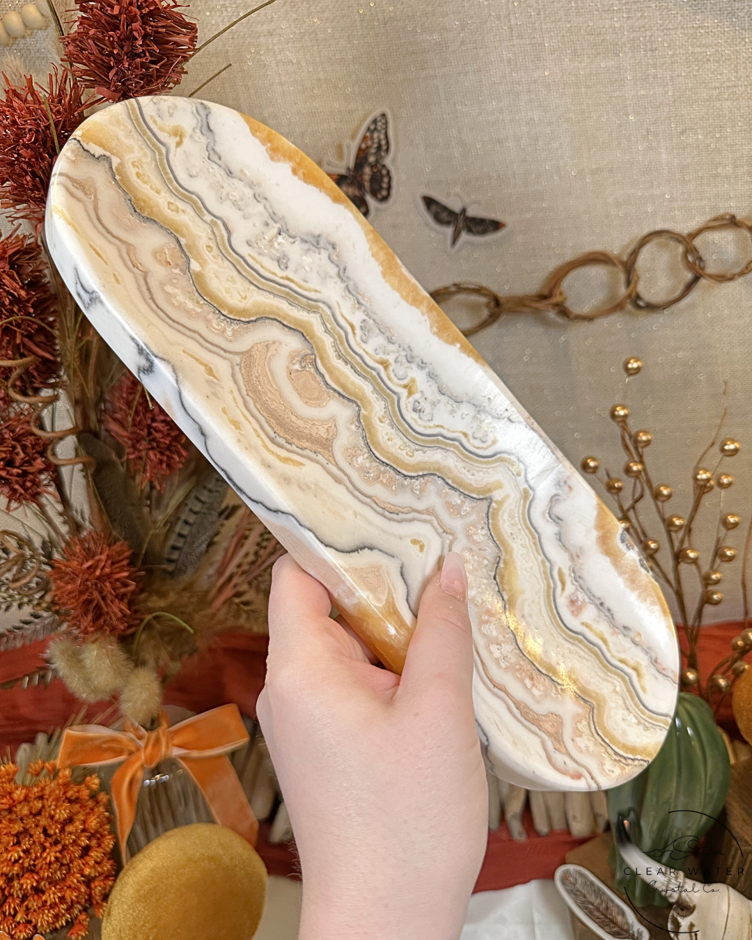 Large Orange/Zebra Calcite Tray- Mexico 2