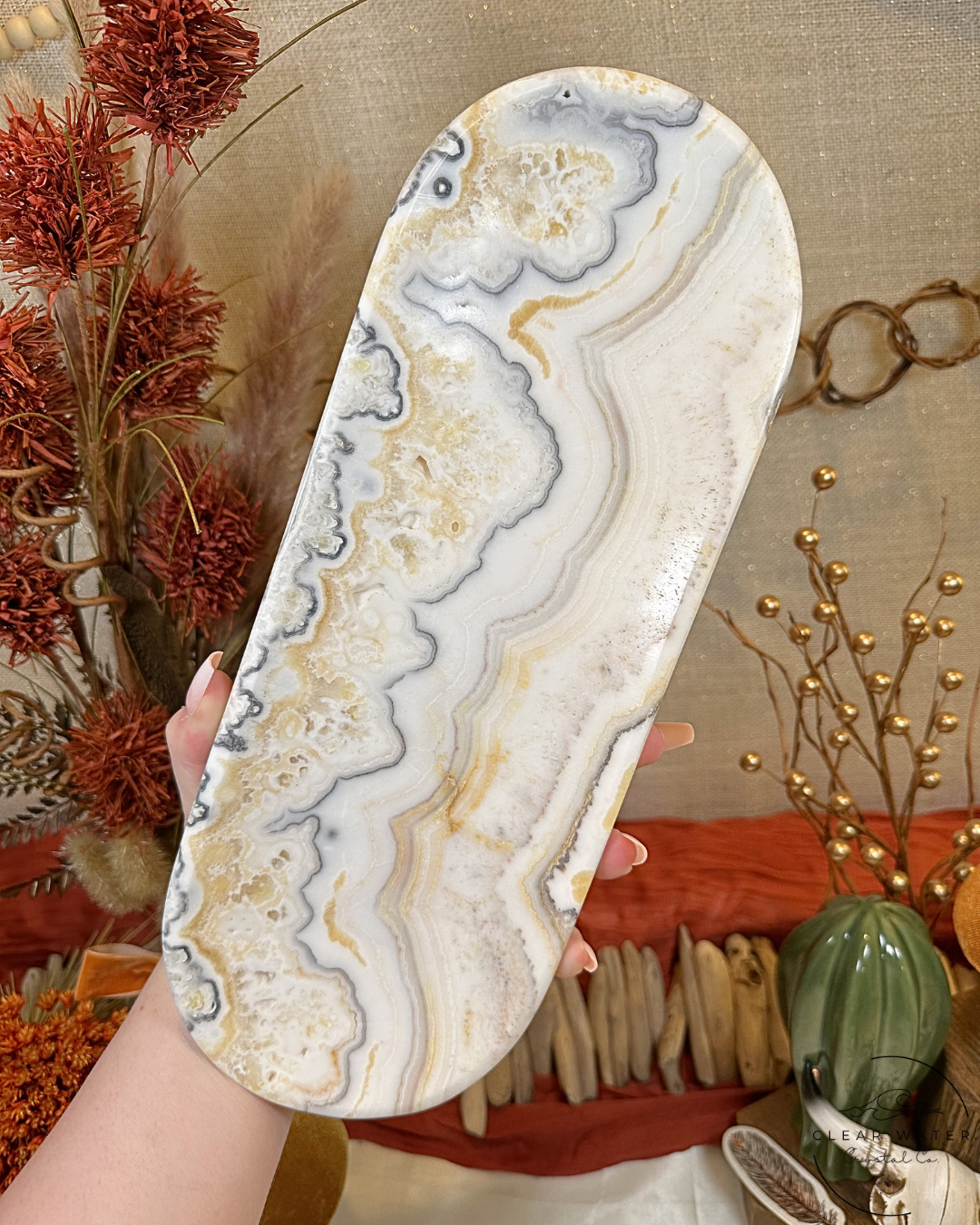 Large Orange/Zebra Calcite Tray- Mexico 3