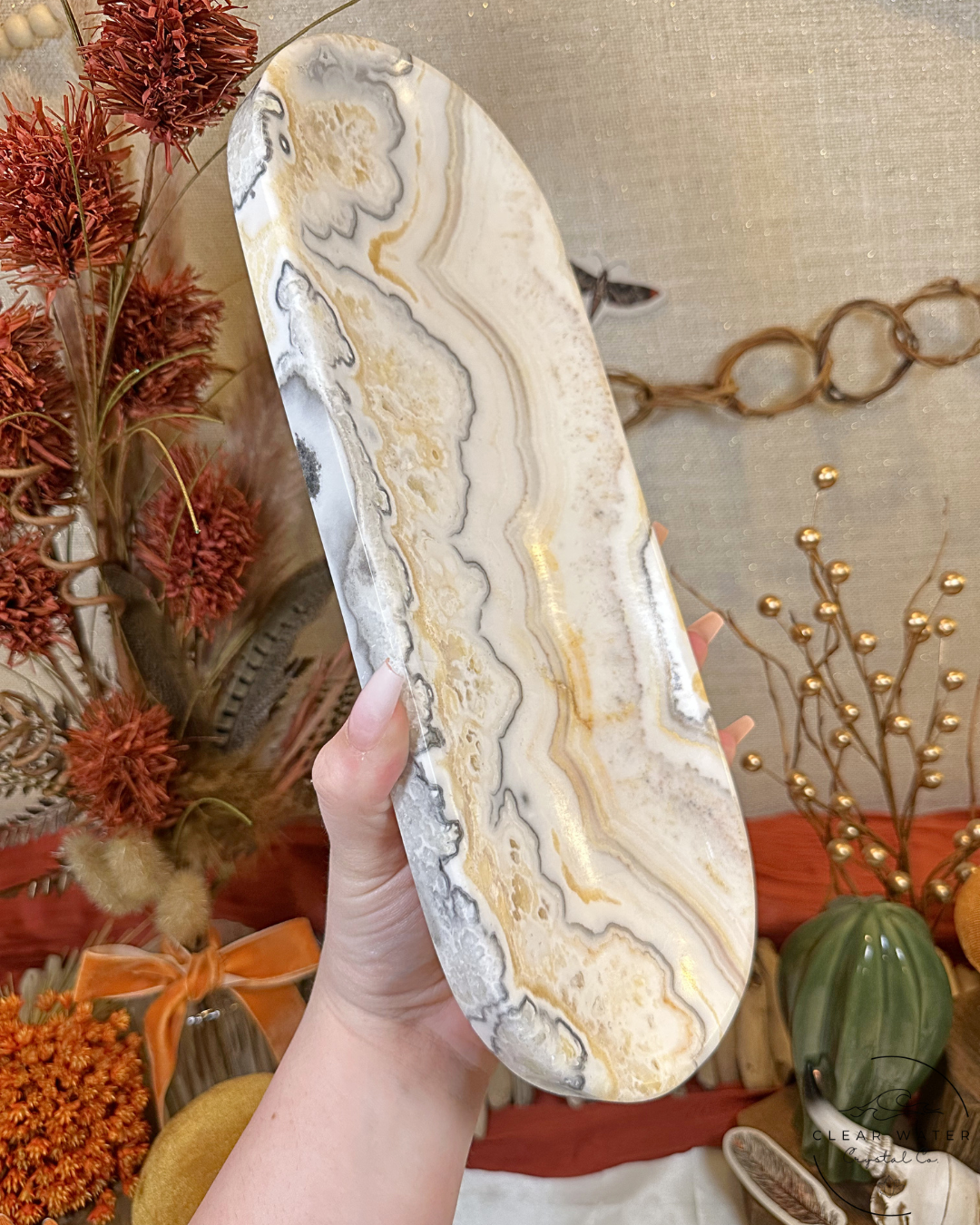 Large Orange/Zebra Calcite Tray- Mexico 3