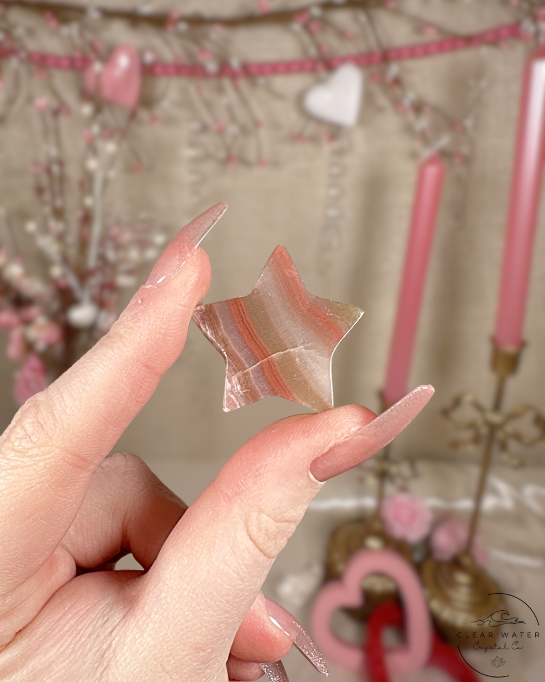 Pink Banded Onyx Moon or Star Carving – Pakistan