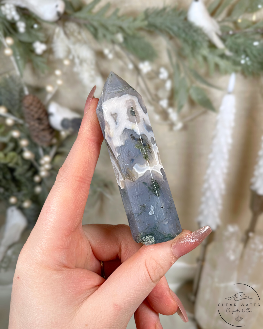 Pale Moss Agate & Blue Chalcedony Towers – China