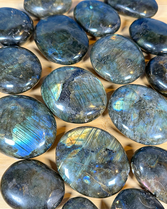 Imperfect Labradorite Palmstones - Minimal, Unique Flash